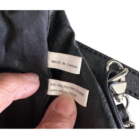 Black Leather Crossbody Tassel Bag W/ Woven Chain Strap - Picture 5 of 12